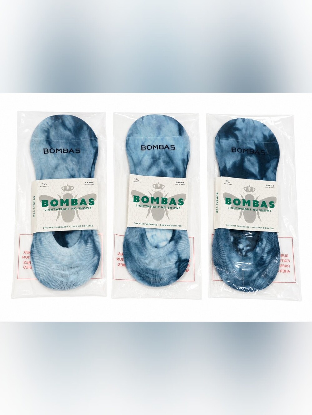 Bombas Lightweight No Show Socks Large Blue Tie Dye 3 Pair Cotton 15339 NWT